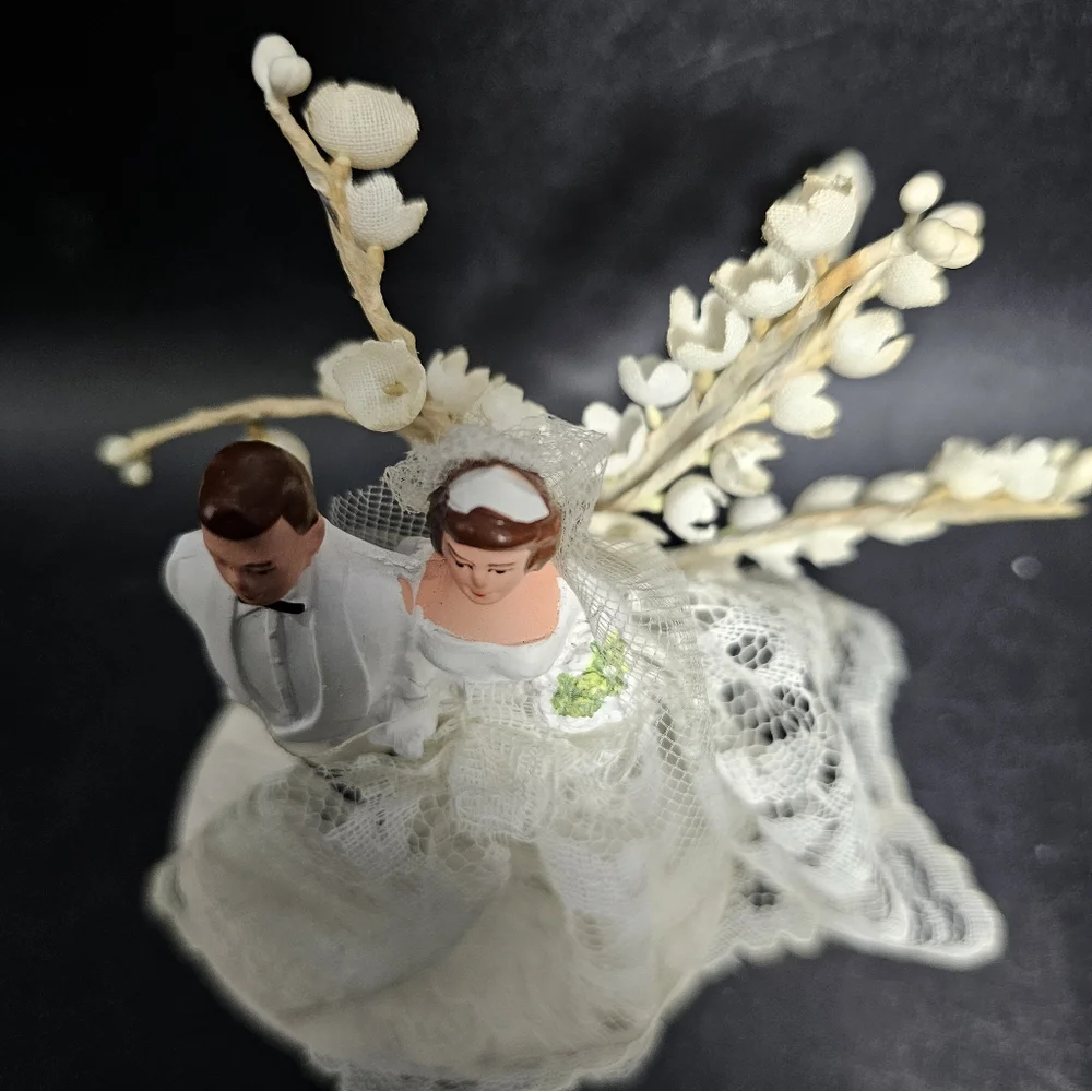 Elegant Wedding Cake Topper‎ with Lace Details